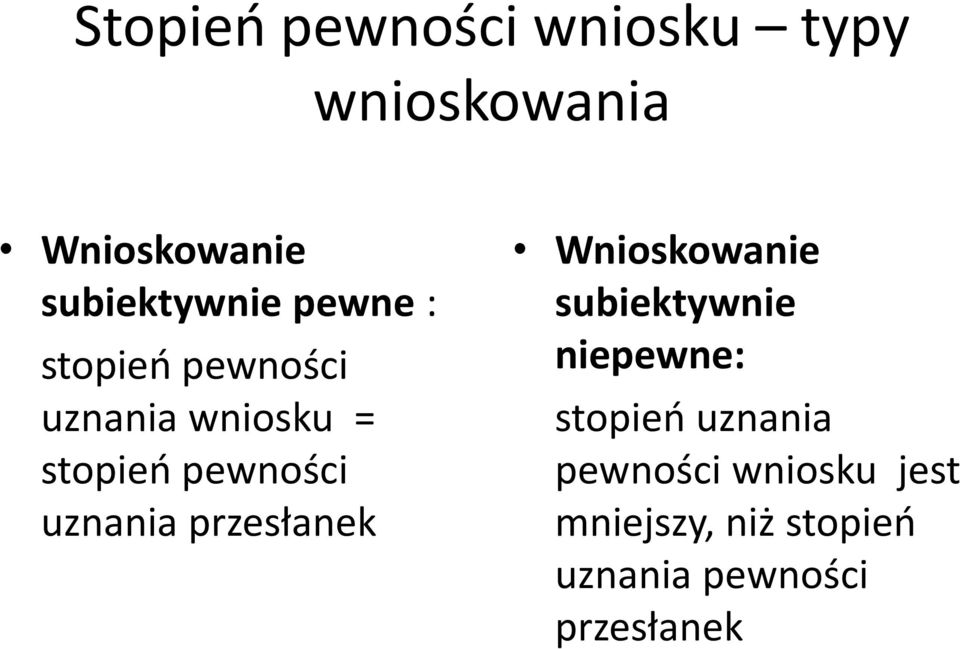 pewności uznania przesłanek Wnioskowanie subiektywnie niepewne: