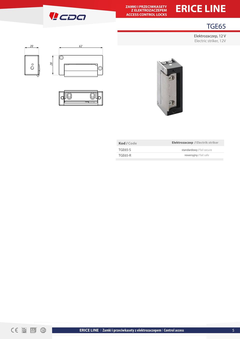 Elektrozaczep / Electrik striker standardowy / fail secure rewersyjny /