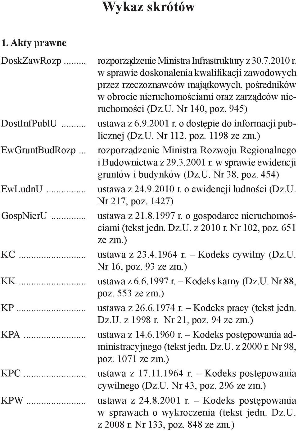 9.2001 r. o dostępie do informacji publicznej (Dz.U. Nr 112, poz. 1198 ze zm.) EwGruntBudRozp... rozporządzenie Ministra Rozwoju Regionalnego i Budownictwa z 29.3.2001 r. w sprawie ewidencji gruntów i budynków (Dz.