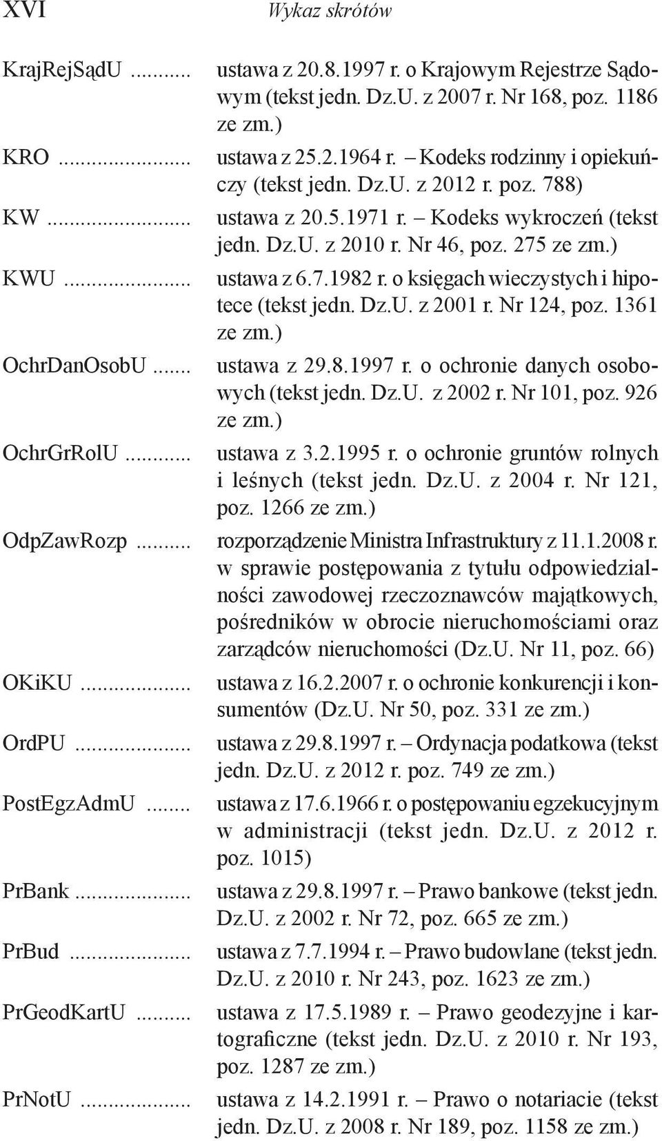 o księgach wieczystych i hipotece (tekst jedn. Dz.U. z 2001 r. Nr 124, poz. 1361 ze zm.) OchrDanOsobU... ustawa z 29.8.1997 r. o ochronie danych osobowych (tekst jedn. Dz.U. z 2002 r. Nr 101, poz.