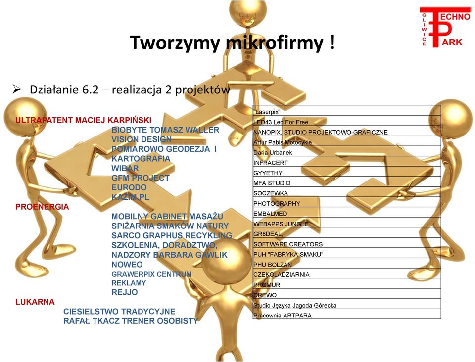 PL PROENERGIA MOBILNY GABINET MASAŻU SPIŻARNIA SMAKÓW NATURY SARCO GRAPHUS RECYKLING SZKOLENIA, DORADZTWO, NADZORY BARBARA GAWLIK NOWEO GRAWERPIX CENTRUM REKLAMY REJJO LUKARNA