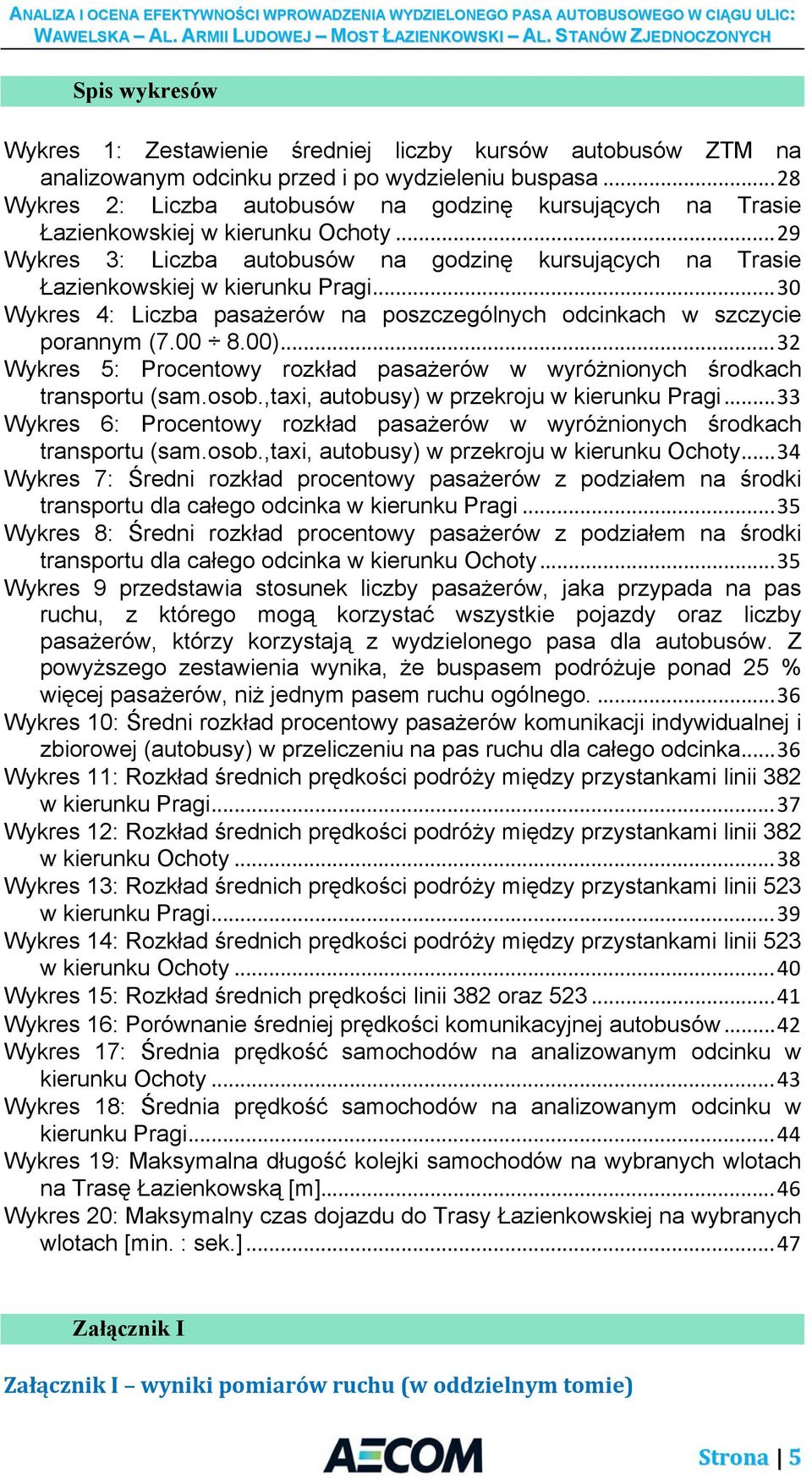 .. 30 Wykres 4: Liczba pasażerów na poszczególnych odcinkach w szczycie porannym (7.00 8.00)... 32 Wykres 5: Procentowy rozkład pasażerów w wyróżnionych środkach transportu (sam.osob.