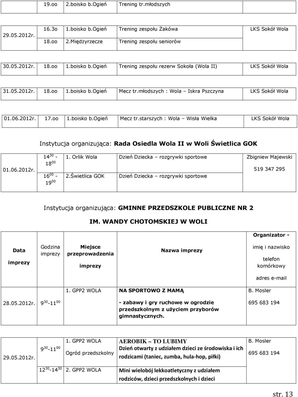 Orlik Wola Dzień Dziecka rozgrywki sportowe Zbigniew Majewski 18 00 16 00-2.