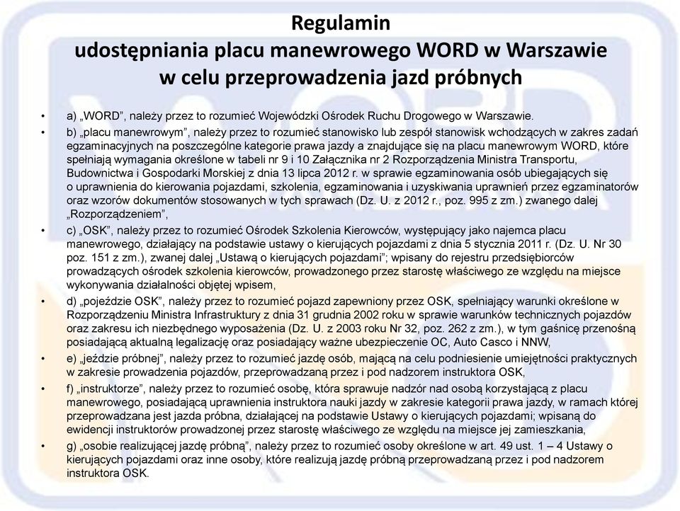 WORD, które spełniają wymagania określone w tabeli nr 9 i 10 Załącznika nr 2 Rozporządzenia Ministra Transportu, Budownictwa i Gospodarki Morskiej z dnia 13 lipca 2012 r.