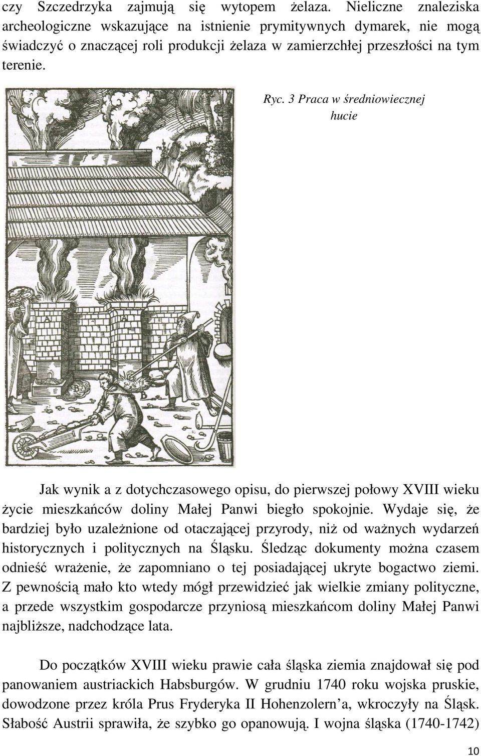 3 Praca w średniowiecznej hucie Jak wynik a z dotychczasowego opisu, do pierwszej połowy XVIII wieku Ŝycie mieszkańców doliny Małej Panwi biegło spokojnie.