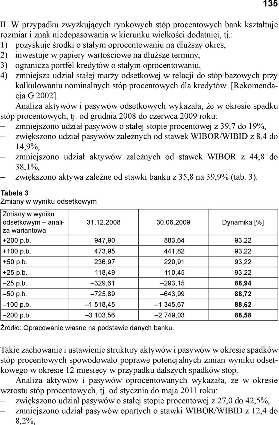 stałej marży odsetkowej w relacji do stóp bazowych przy kalkulowaniu nominalnych stóp procentowych dla kredytów [Rekomendacja G 2002].