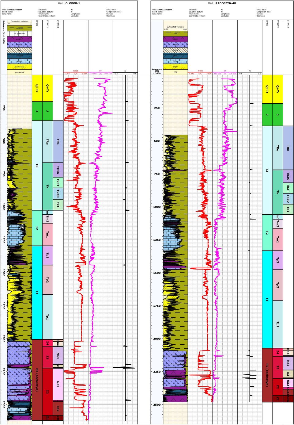 kalcyt VCAL piaskowiec VQRT 1.202 RHOB G/C 3.087 147.098 DT US/ rc 877.159-0.6 0.6 Reference (M) 1:3000 POR 1.249 RHOB G/C 3.016 160.692 DT US STRAT3 STRAT2 J VSH Q+Tr Q+Tr Rc 776.209-0.6 0.6 250 J J 250 Q+Tr Cumulated variables 0.