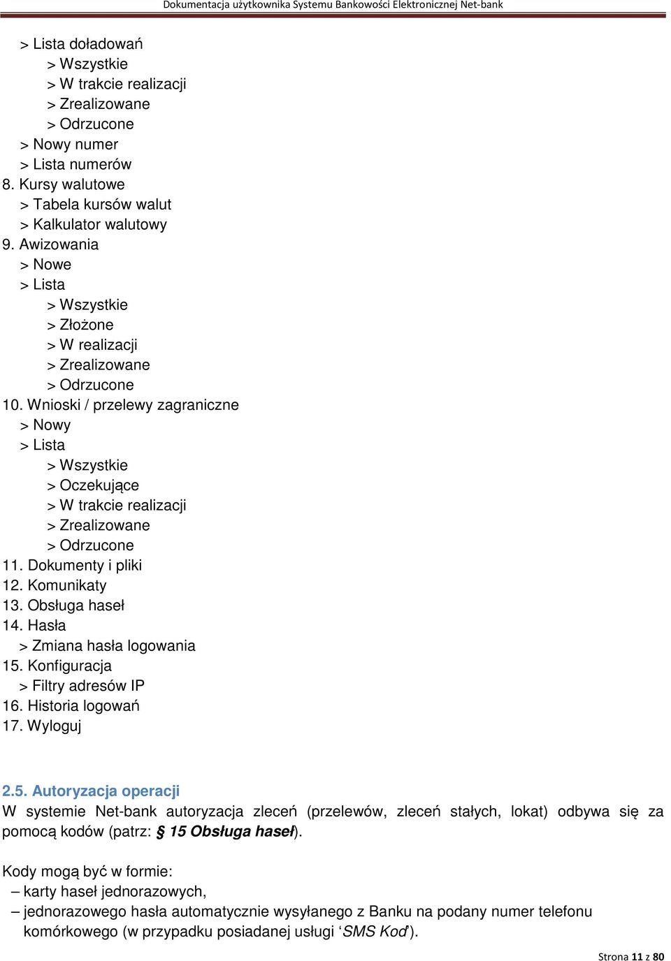 Wnioski / przelewy zagraniczne > Nowy > Lista > Wszystkie > Oczekujące > W trakcie realizacji > Zrealizowane > Odrzucone 11. Dokumenty i pliki 12. Komunikaty 13. Obsługa haseł 14.