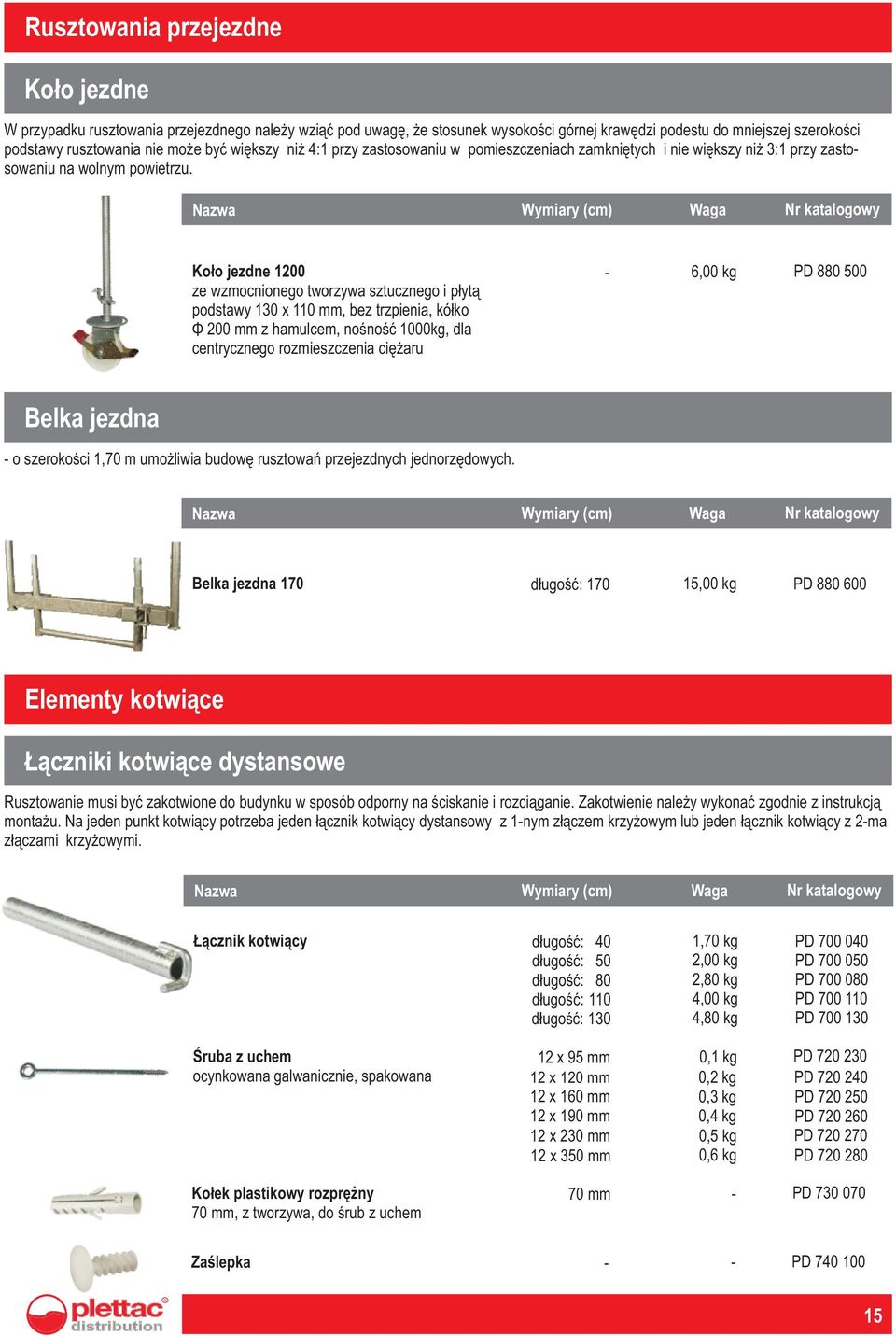 Ko³o jezdne 100 ze wzmocnionego tworzywa sztucznego i p³yt¹ podstawy 130 x 110 mm, bez trzpienia, kó³ko Ö 00 mm z hamulcem, noœnoœæ 1000kg, dla centrycznego rozmieszczenia ciê aru - 6,00 kg PD 880