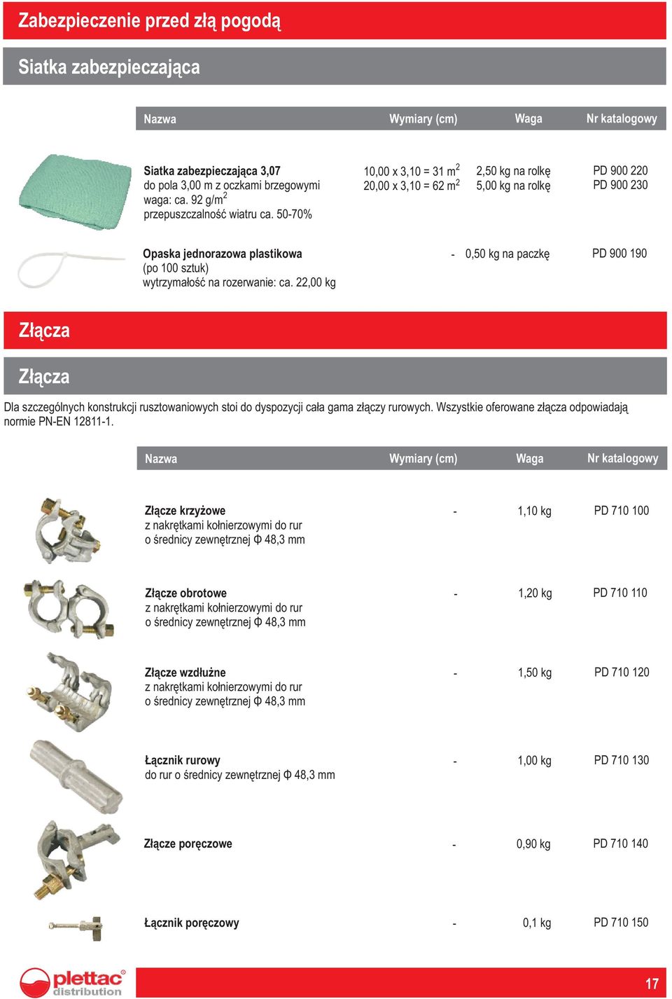 ,00 kg - 0,50 kg na paczkê PD 900 190 Z³¹cza Z³¹cza Dla szczególnych konstrukcji rusztowaniowych stoi do dyspozycji ca³a gama z³¹czy rurowych.