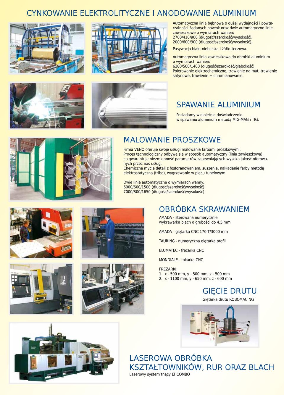 Automatyczna linia zawieszkowa do obróbki aluminium o wymiarach wanien: 6200/500/1400 (długość/szerokość/głębokość).