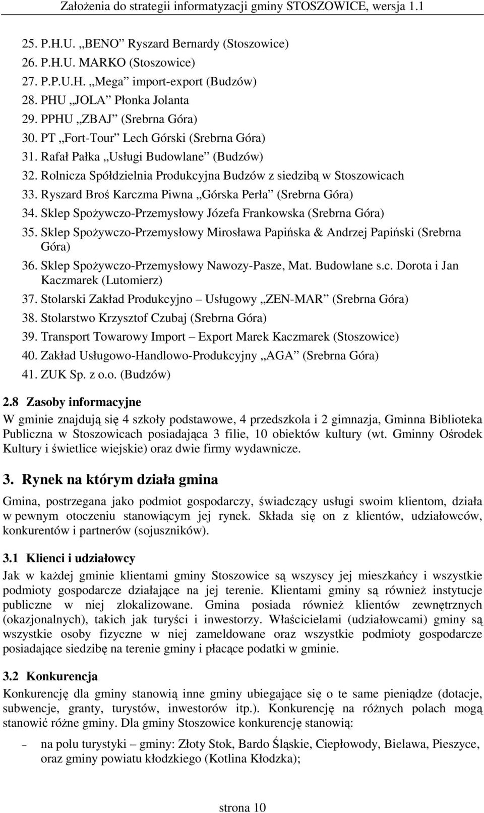 Ryszard Bro Karczma Piwna Górska Perła (Srebrna Góra) 34. Sklep Spoywczo-Przemysłowy Józefa Frankowska (Srebrna Góra) 35.