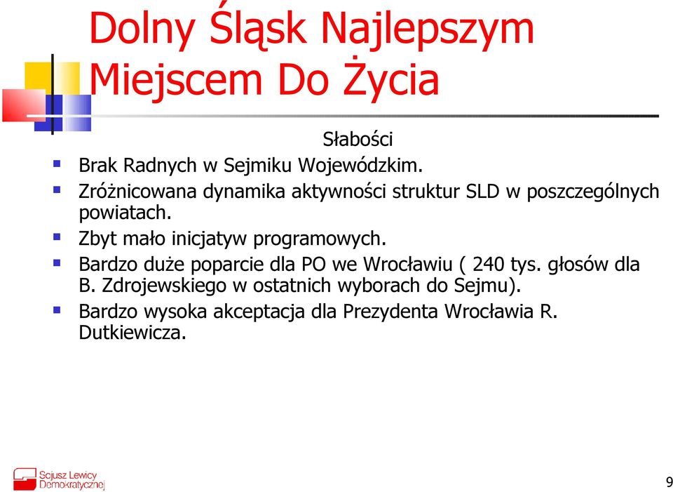 Zbyt mało inicjatyw programowych. Bardzo duże poparcie dla PO we Wrocławiu ( 240 tys.