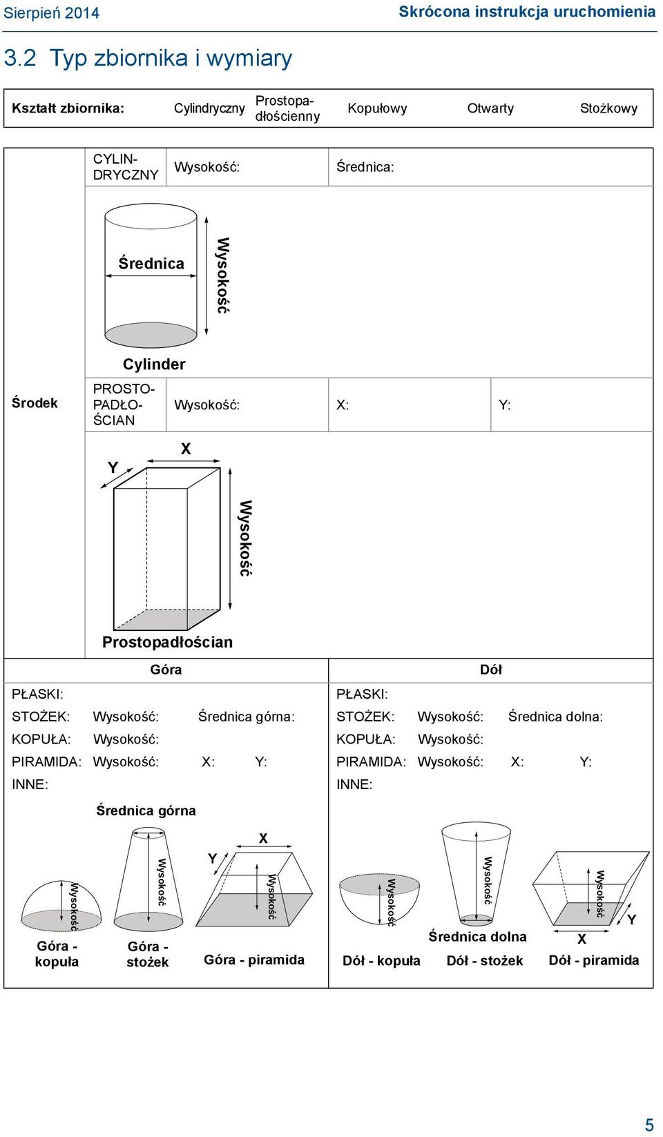 Środek Cylinder PROSTO- PADŁO- ŚCIAN Wysokość: X: Y: Y X Wysokość Prostopadłościan Góra Dół PŁASKI: PŁASKI: STOŻEK: Wysokość: Średnica górna: STOŻEK: Wysokość: