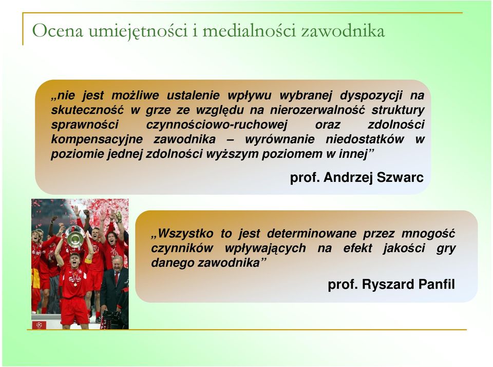 zawodnika wyrównanie niedostatków w poziomie jednej zdolności wyższym poziomem w innej prof.