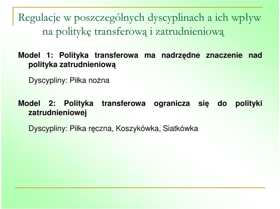 polityka zatrudnieniową Dyscypliny: Piłka nożna Model 2: Polityka transferowa