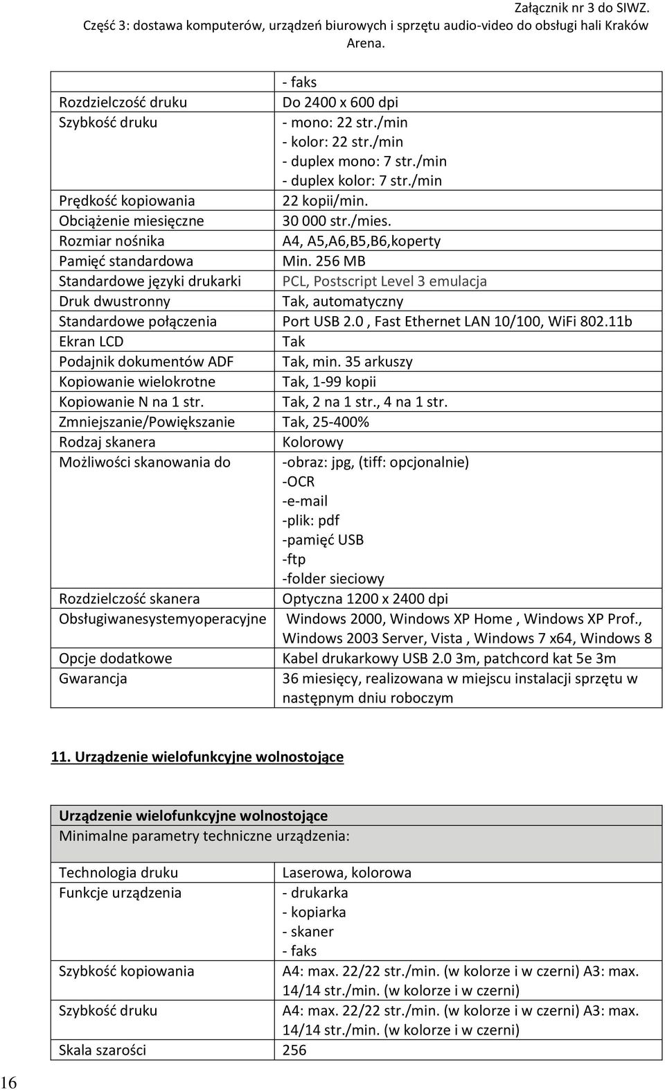 256 MB Standardowe języki drukarki PCL, Postscript Level 3 emulacja Druk dwustronny Tak, automatyczny Standardowe połączenia Port USB 2.0, Fast Ethernet LAN 10/100, WiFi 802.