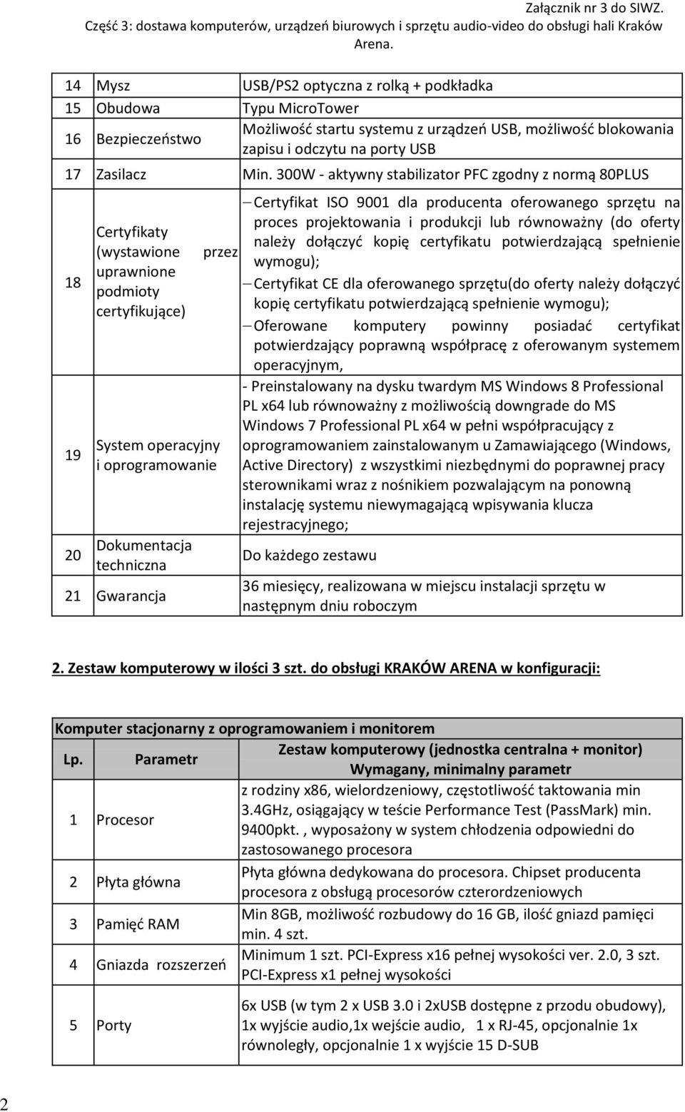 Certyfikat ISO 9001 dla producenta oferowanego sprzętu na proces projektowania i produkcji lub równoważny (do oferty należy dołączyć kopię certyfikatu potwierdzającą spełnienie wymogu); Certyfikat CE