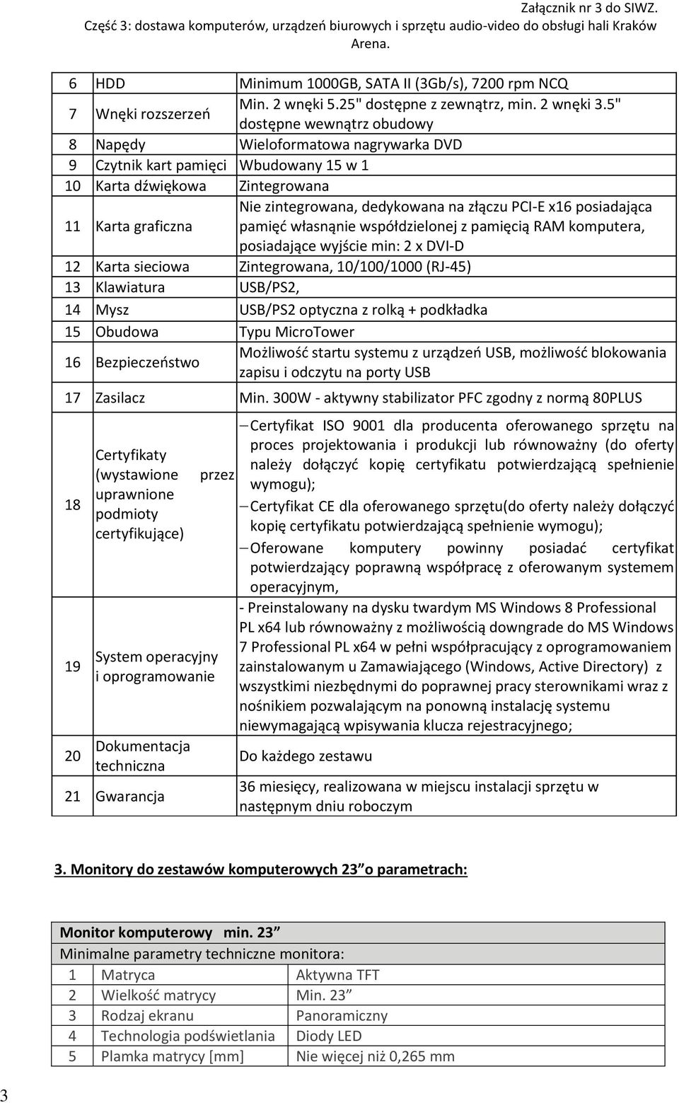 posiadająca 11 Karta graficzna pamięć własnąnie współdzielonej z pamięcią RAM komputera, posiadające wyjście min: 2 x DVI-D 12 Karta sieciowa Zintegrowana, 10/100/1000 (RJ-45) 13 Klawiatura USB/PS2,