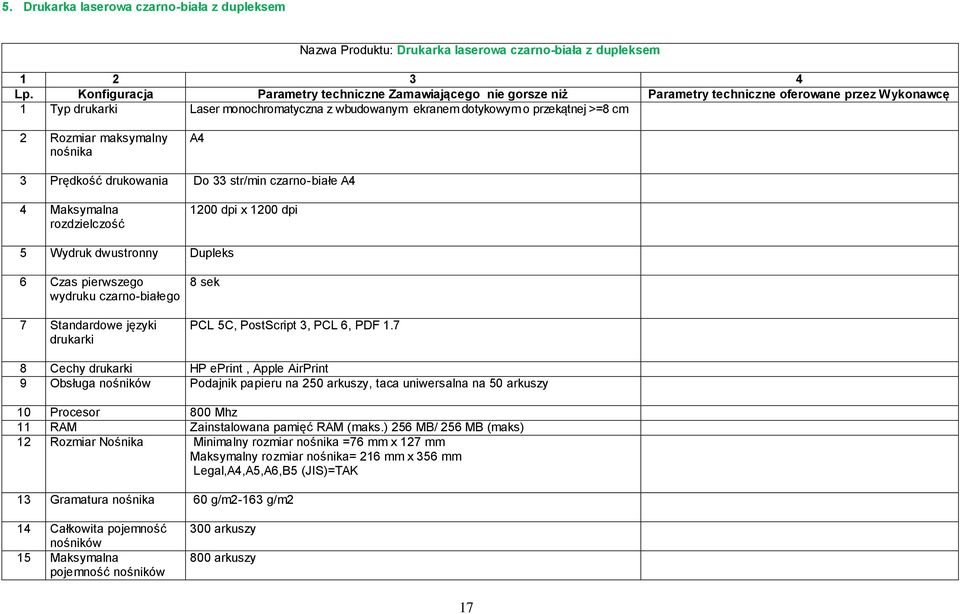 Standardowe języki drukarki 8 sek PCL 5C, PostScript 3, PCL 6, PDF 1.