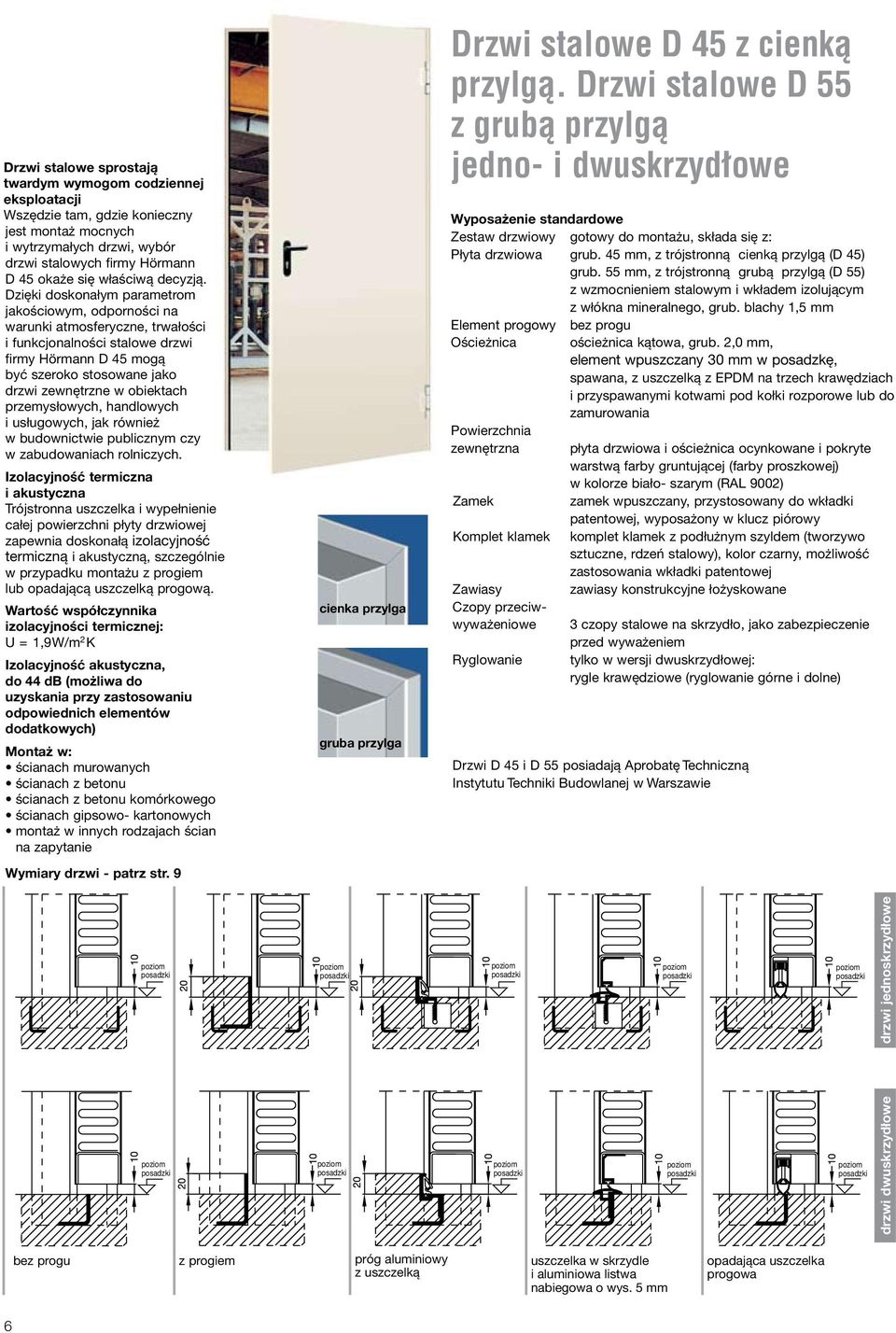 Dzięki doskonałym parametrom jakościowym, odporności na warunki atmosferyczne, trwałości i funkcjonalności stalowe drzwi firmy Hörmann D 45 mogą być szeroko stosowane jako drzwi zewnętrzne w