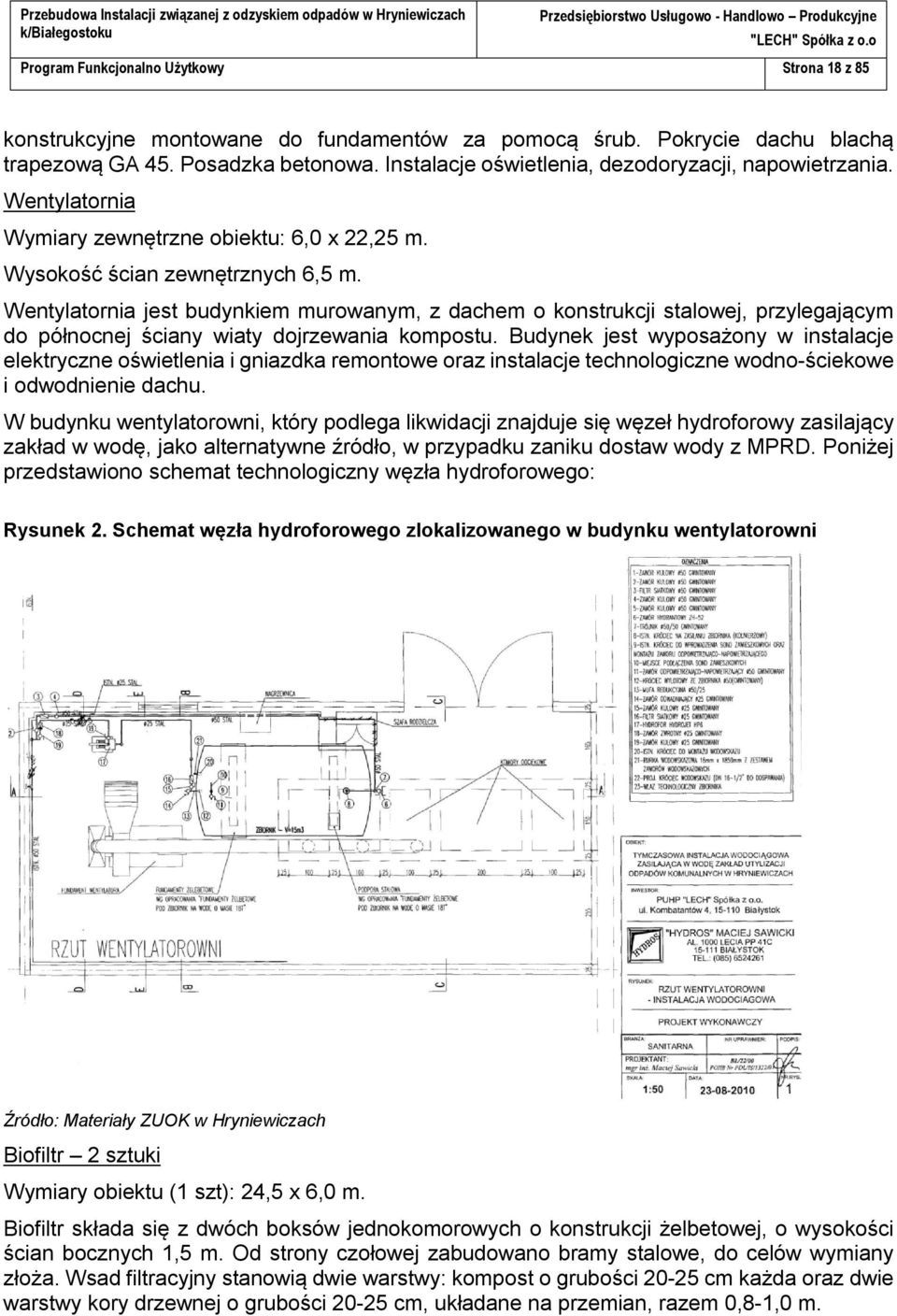 Wentylatornia jest budynkiem murowanym, z dachem o konstrukcji stalowej, przylegającym do północnej ściany wiaty dojrzewania kompostu.