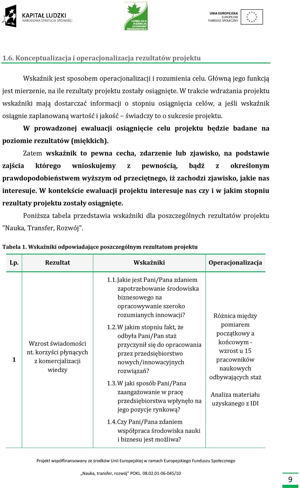 W trakcie wdrażania projektu wskaźniki mają dostarczać informacji o stopniu osiągnięcia celów, a jeśli wskaźnik osiągnie zaplanowaną wartość i jakość świadczy to o sukcesie projektu.