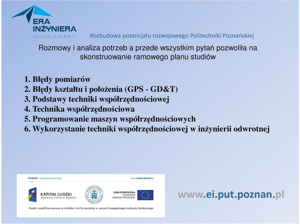 Podstawy techniki współrzędnościowej 4. Technika współrzędnościowa 5.