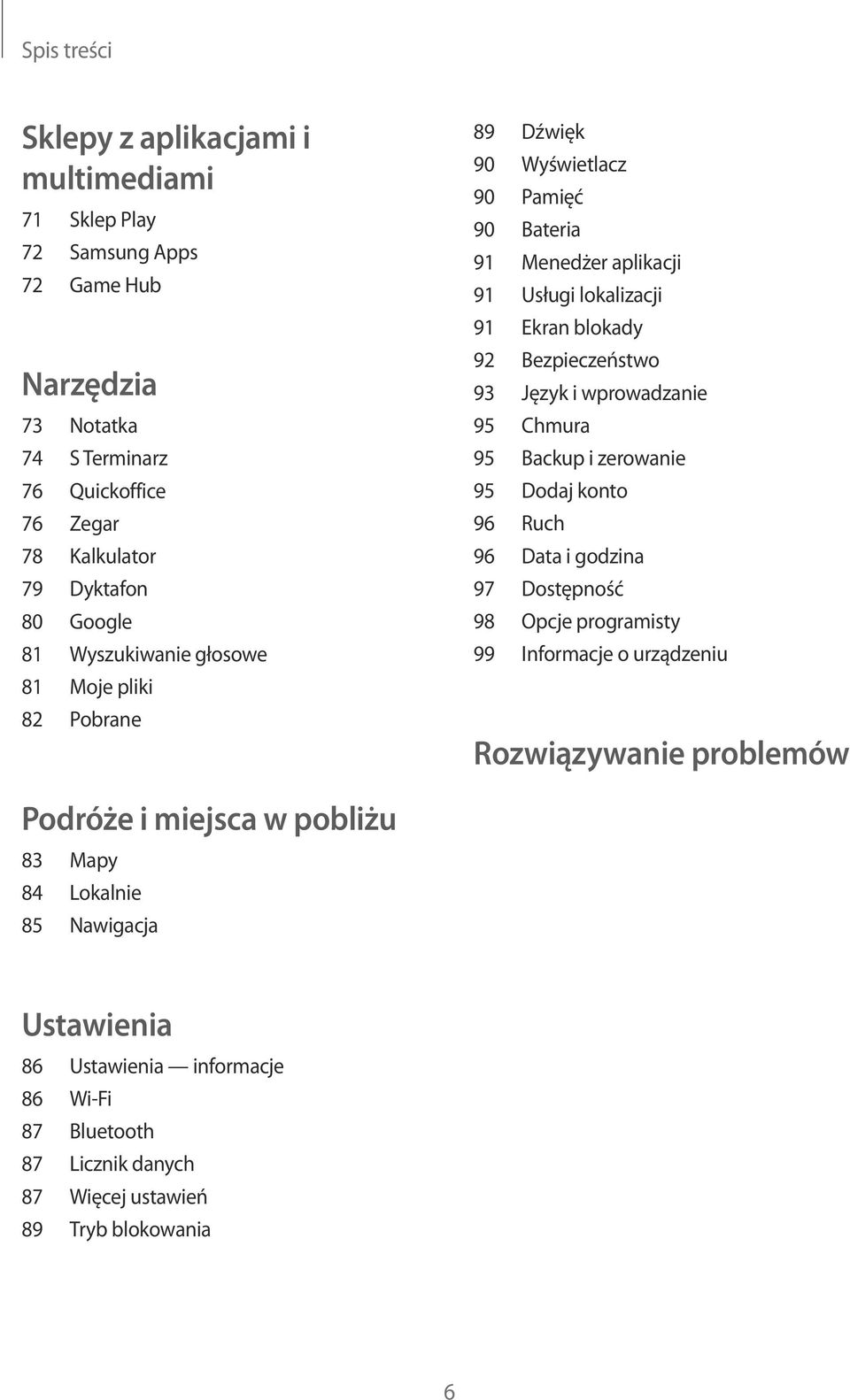 Bezpieczeństwo 93 Język i wprowadzanie 95 Chmura 95 Backup i zerowanie 95 Dodaj konto 96 Ruch 96 Data i godzina 97 Dostępność 98 Opcje programisty 99 Informacje o urządzeniu