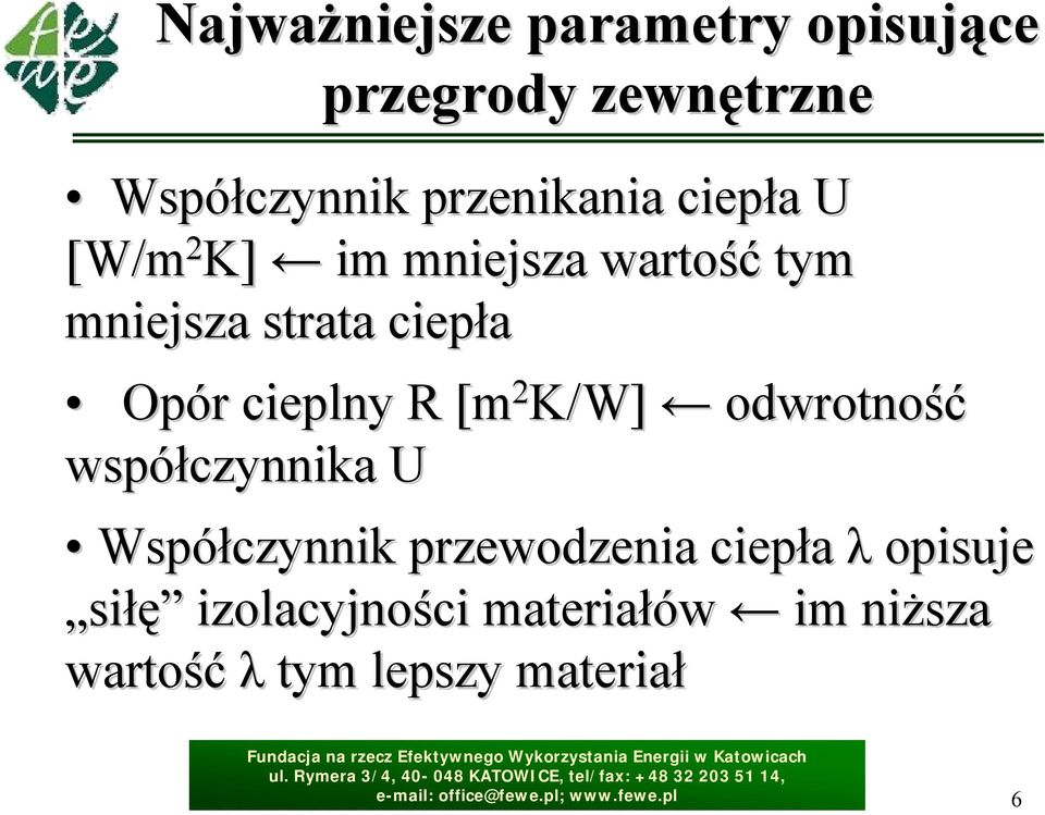 Opór cieplny R [m 2 K/W] odwrotność współczynnika U Współczynnik przewodzenia