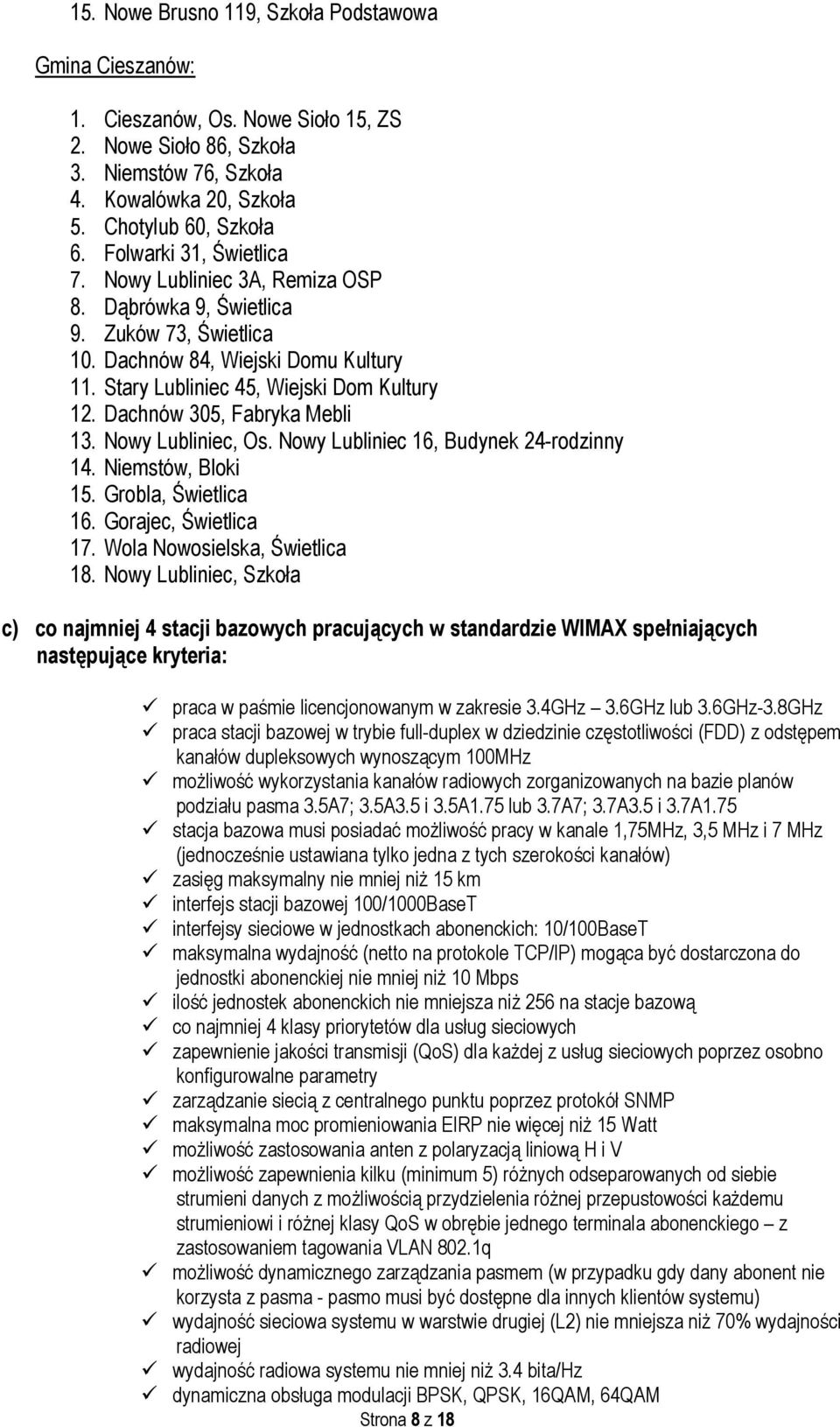 Dachnów 305, Fabryka Mebli 13. Nowy Lubliniec, Os. Nowy Lubliniec 16, Budynek 24-rodzinny 14. Niemstów, Bloki 15. Grobla, Świetlica 16. Gorajec, Świetlica 17. Wola Nowosielska, Świetlica 18.