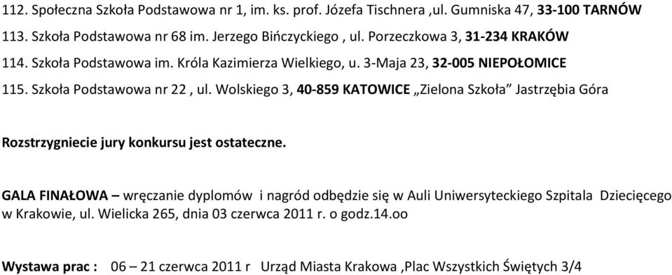 Wolskiego 3, 40-859 KATOWICE Zielona Szkoła Jastrzębia Góra Rozstrzygniecie jury konkursu jest ostateczne.