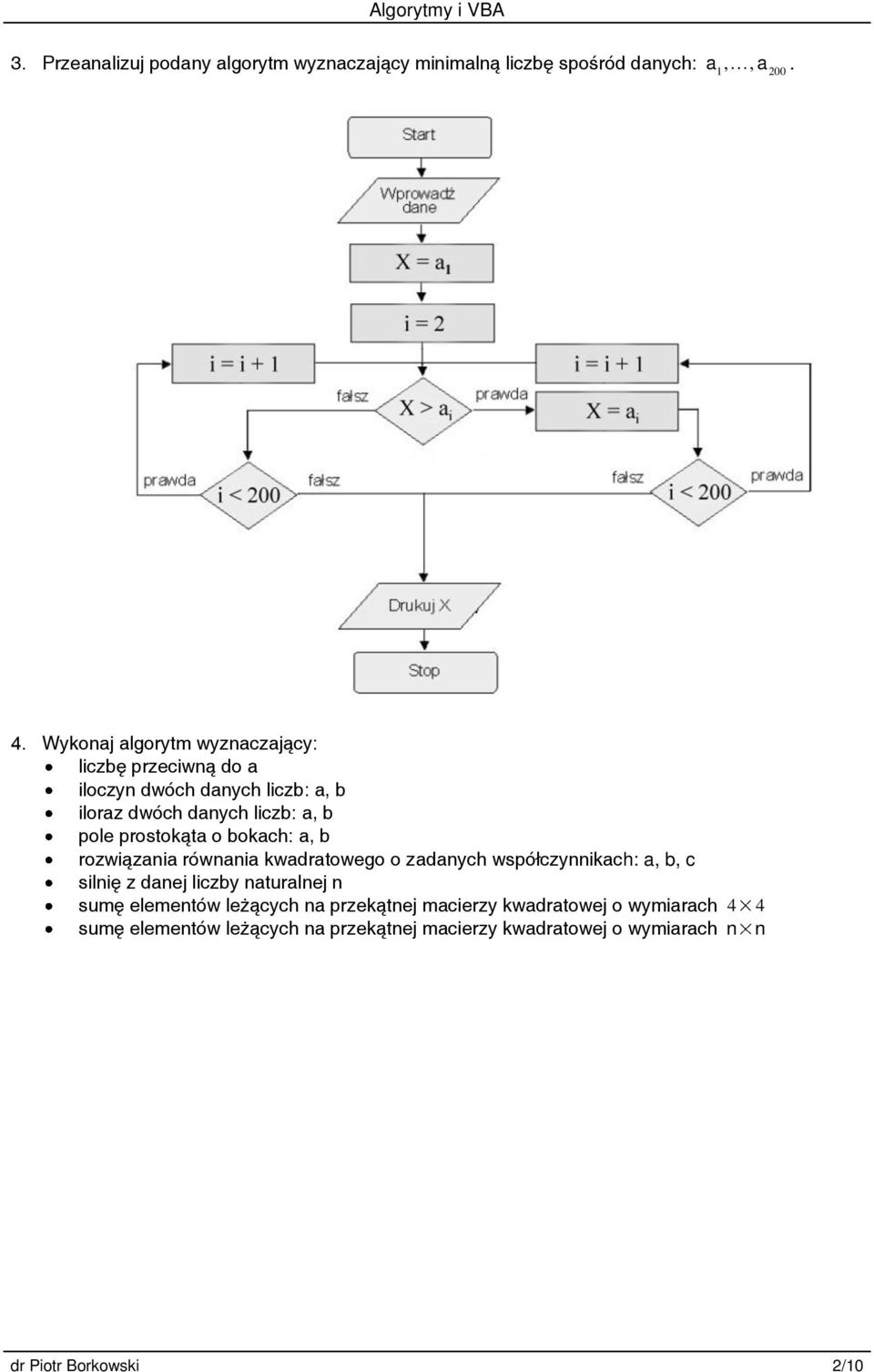 prostokąta o bokach: a, b rozwiązania równania kwadratowego o zadanych współczynnikach: a, b, c silnię z danej liczby naturalnej n