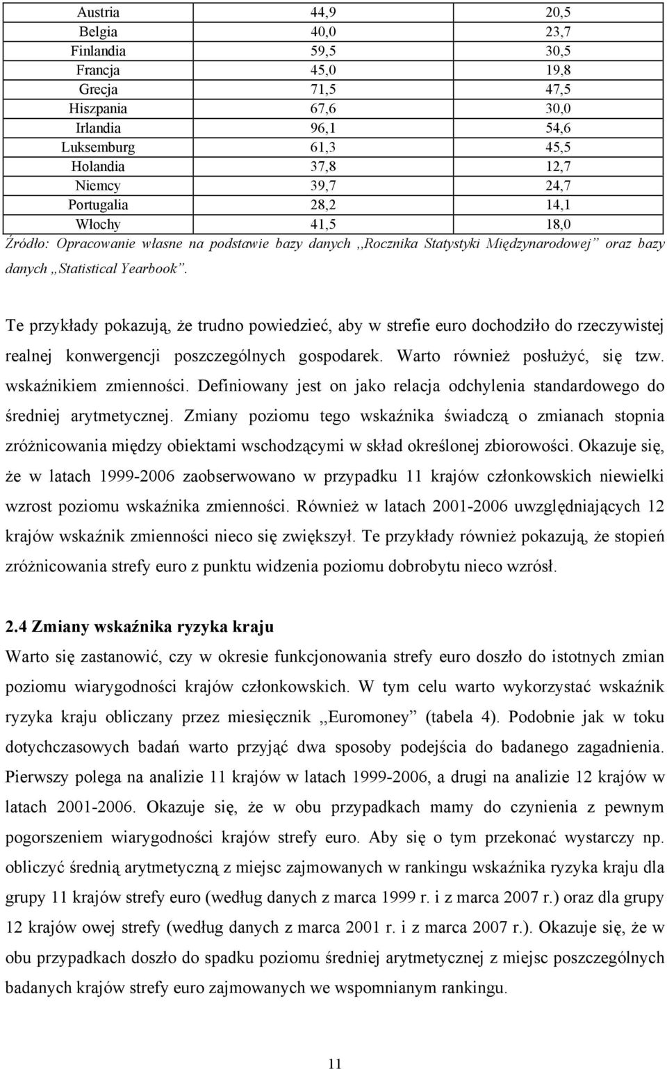 Te przykłady pokazują, że trudno powiedzieć, aby w strefie euro dochodziło do rzeczywistej realnej konwergencji poszczególnych gospodarek. Warto również posłużyć, się tzw. wskaźnikiem zmienności.