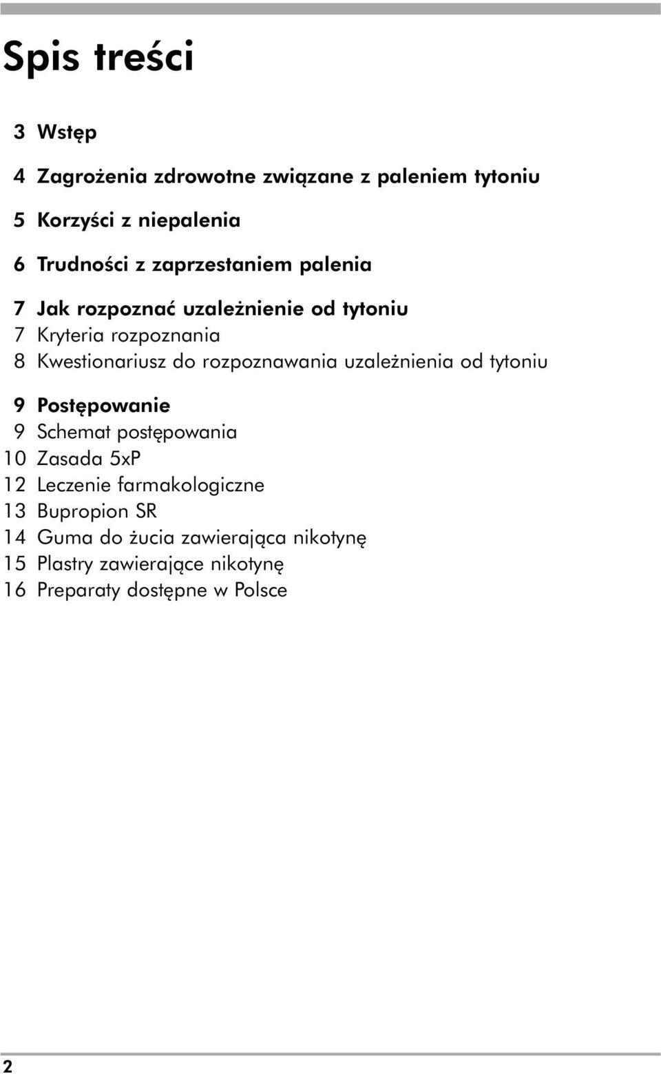 rozpoznawania uzależnienia od tytoniu 9 Postępowanie 9 Schemat postępowania 10 Zasada 5xP 12 Leczenie