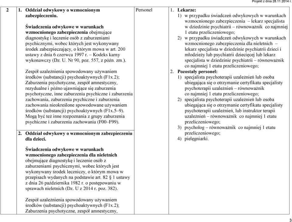 art. 200 ustawy z dnia 6 czerwca 1997 r. Kodeks karny wykonawczy (Dz. U. Nr 90, poz. 557, z późn. zm.). Zespół uzależnienia spowodowany używaniem środków (substancji) psychoaktywnych (F1x.