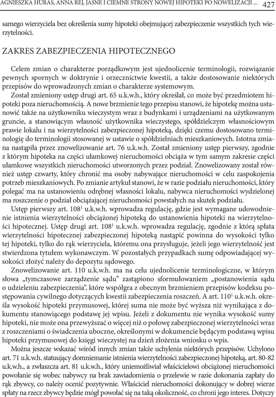 niektórych przepisów do wprowadzonych zmian o charakterze systemowym. Został zmieniony ustęp drugi art. 65 u.k.w.h., który określał, co może być przedmiotem hipoteki poza nieruchomością.