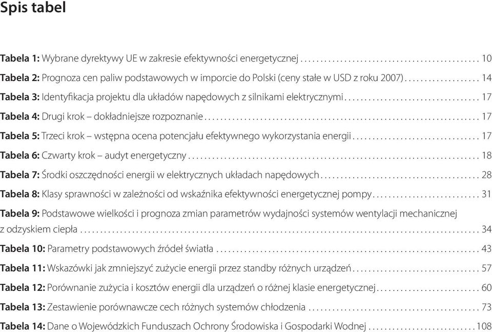 .................................................................... 17 Tabela 5: Trzeci krok wstępna ocena potencjału efektywnego wykorzystania energii................................ 17 Tabela 6: Czwarty krok audyt energetyczny.