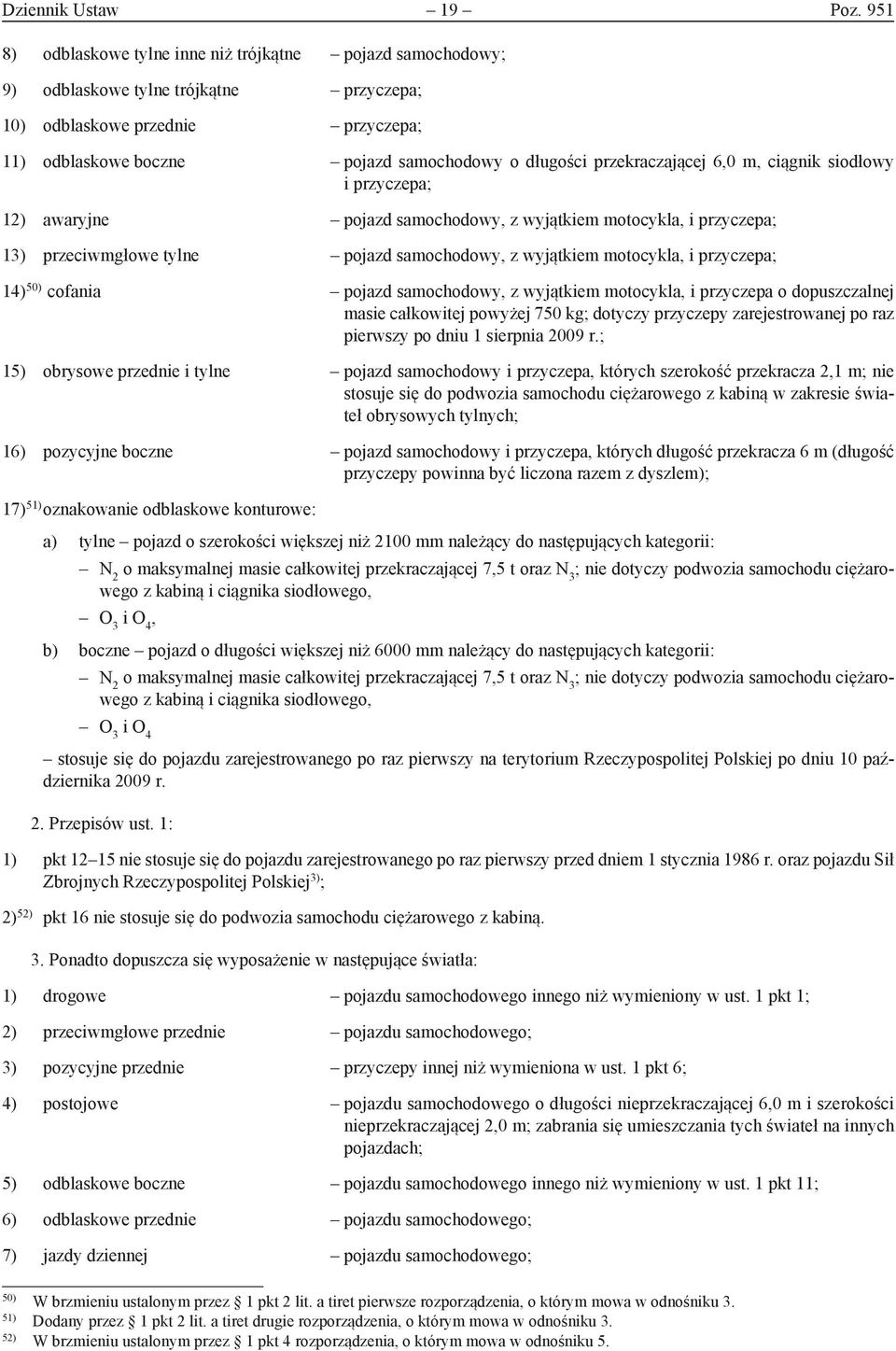 przekraczającej 6,0 m, ciągnik siodłowy i przyczepa; 12) awaryjne pojazd samochodowy, z wyjątkiem motocykla, i przyczepa; 13) przeciwmgłowe tylne pojazd samochodowy, z wyjątkiem motocykla, i