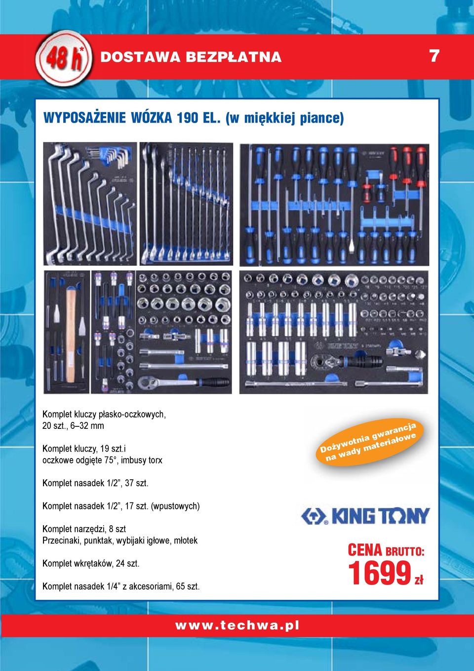 i oczkowe odgięte 75, imbusy torx Dożywotnia gwarancja na wady materiałowe Komplet nasadek 1/2, 37 szt.