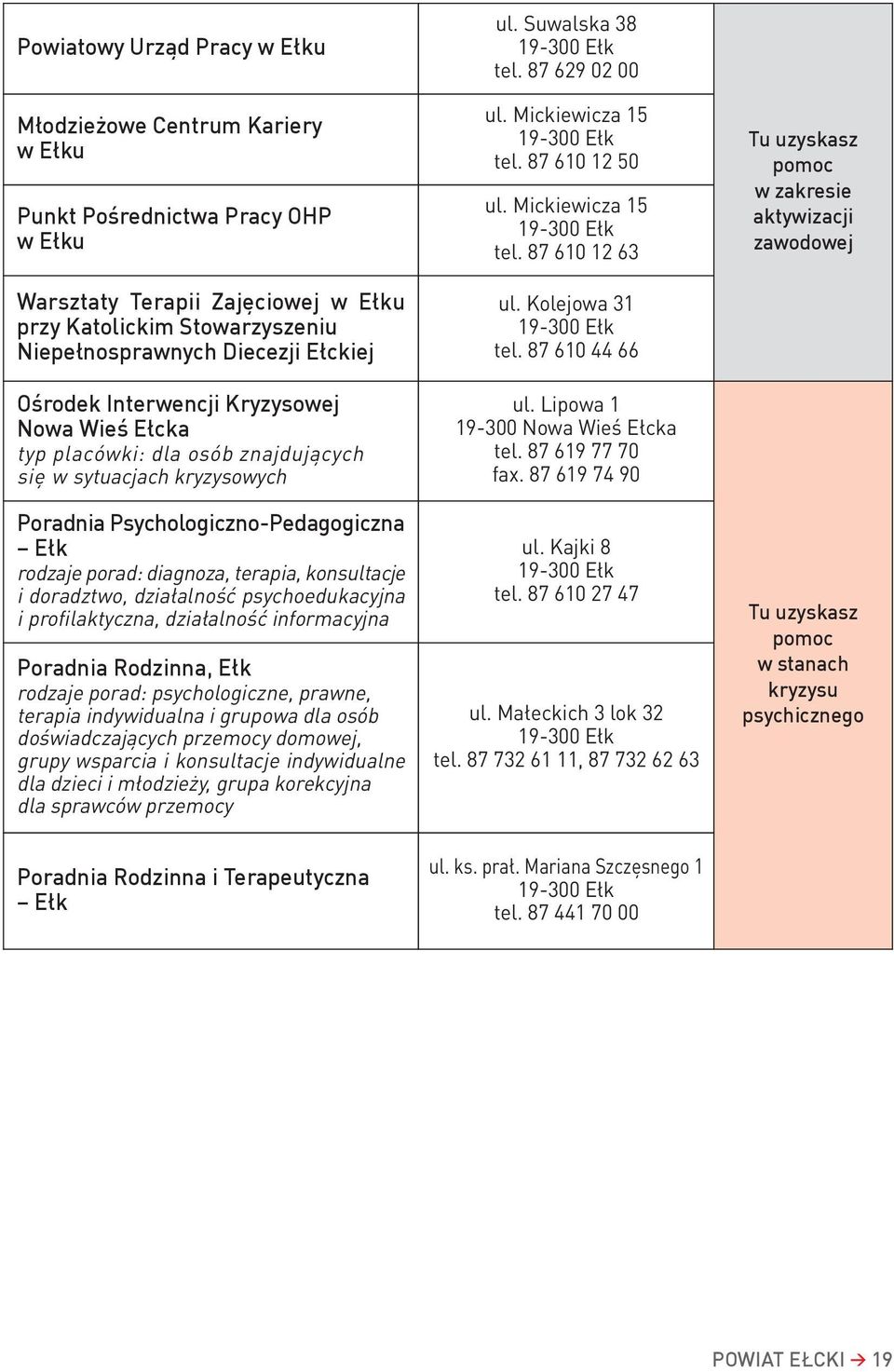 konsultacje i doradztwo, działalność psychoedukacyjna i profilaktyczna, działalność informacyjna Poradnia Rodzinna, Ełk rodzaje porad: psychologiczne, prawne, terapia indywidualna i grupowa dla osób