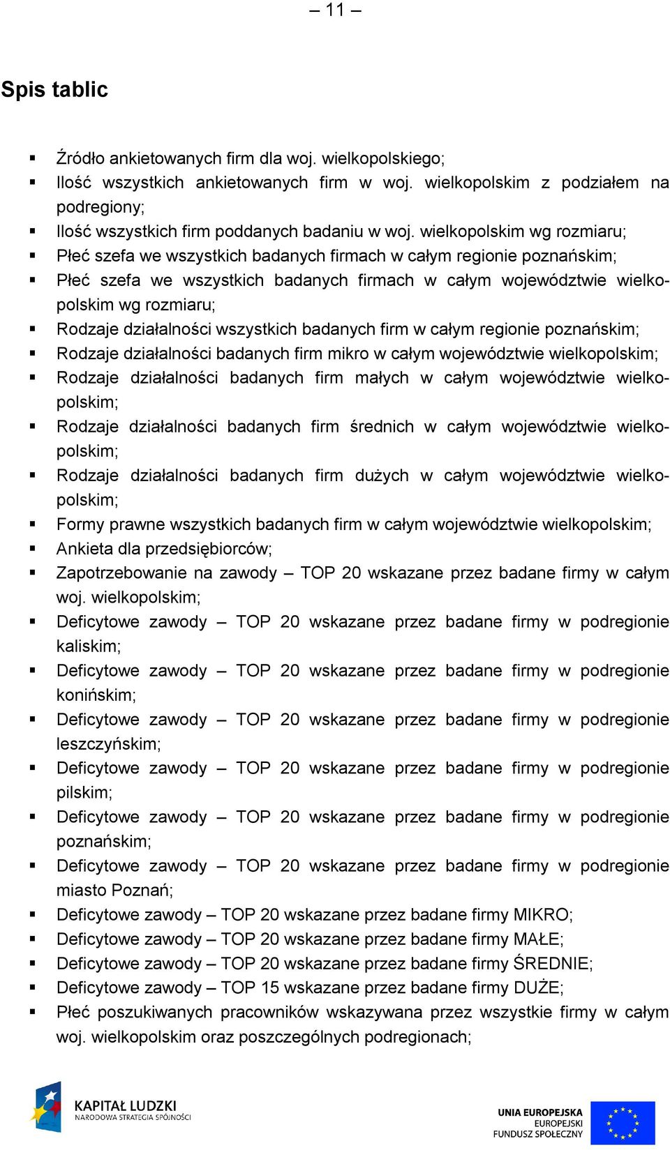 działalności wszystkich badanych firm w całym regionie poznańskim; Rodzaje działalności badanych firm mikro w całym województwie wielkopolskim; Rodzaje działalności badanych firm małych w całym