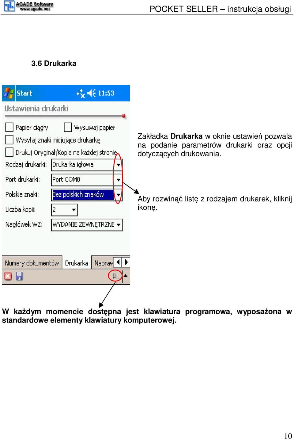 Aby rozwin list z rodzajem drukarek, kliknij ikon.