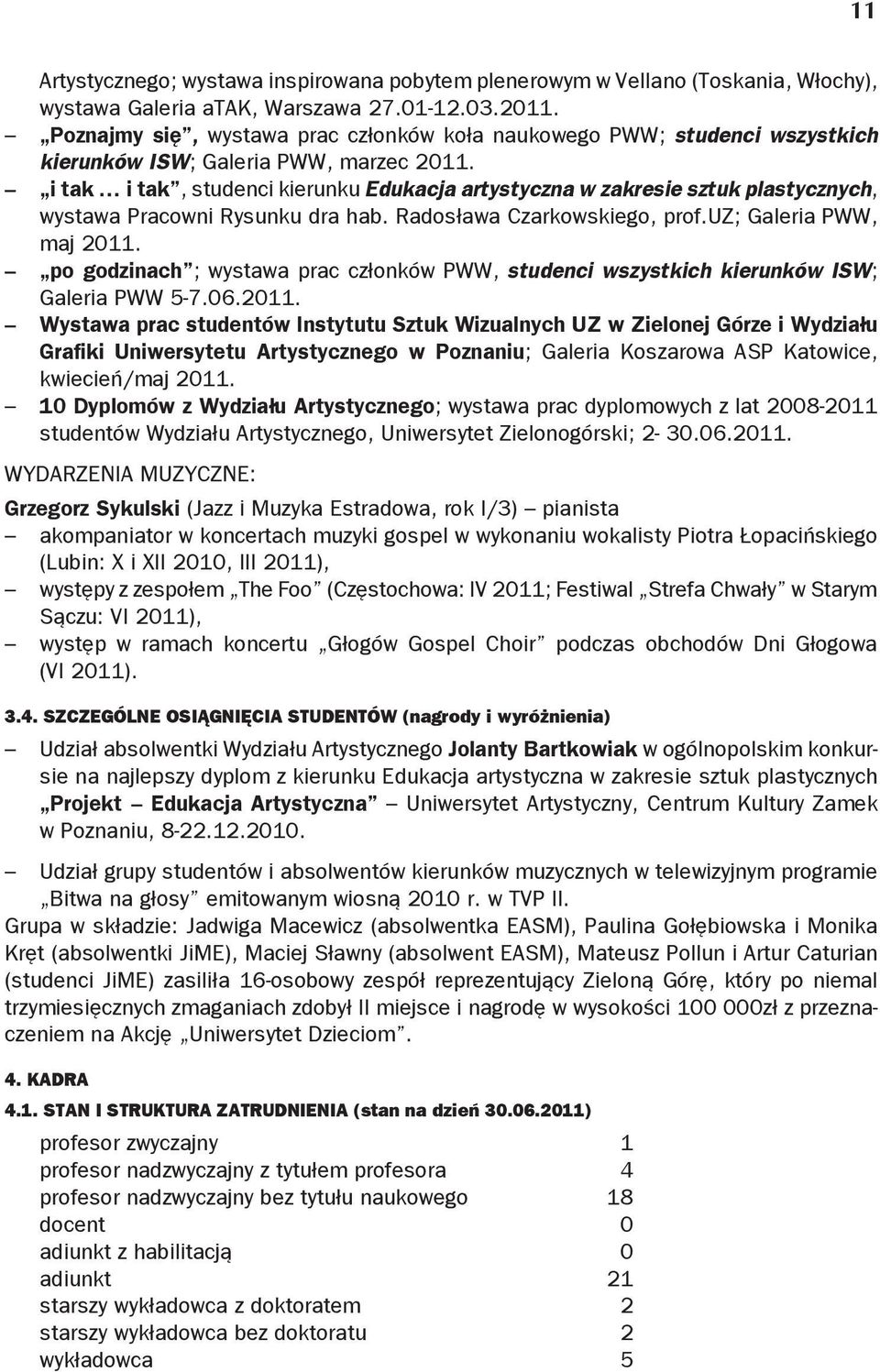 i tak i tak, studenci kierunku Edukacja artystyczna w zakresie sztuk plastycznych, wystawa Pracowni Rysunku dra hab. Radosława Czarkowskiego, prof.uz; Galeria PWW, maj 2011.