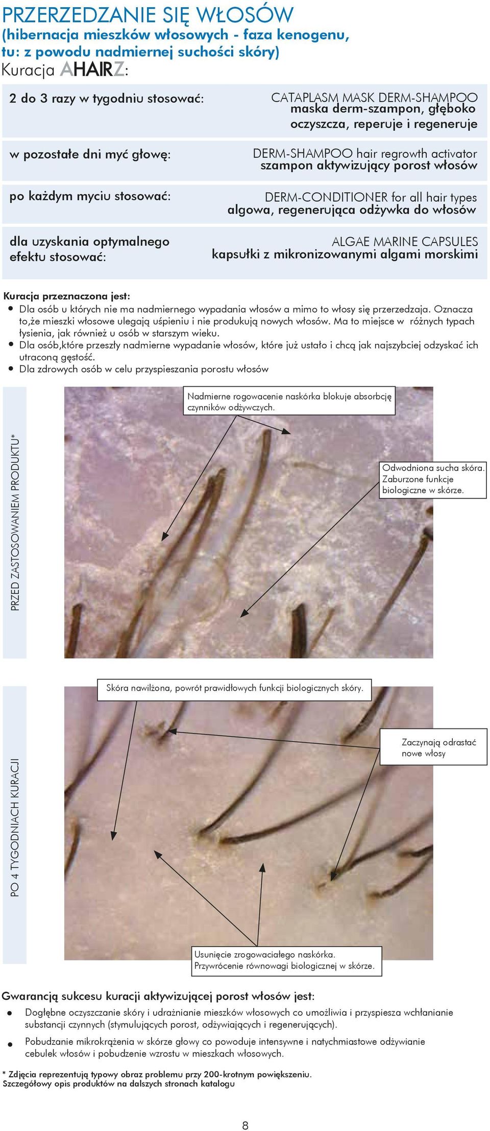 porost włosów DERM-CONDITIONER for all hair types algowa, regenerująca odżywka do włosów ALGAE MARINE CAPSULES kapsułki z mikronizowanymi algami morskimi Kuracja przeznaczona jest: Dla osób u których