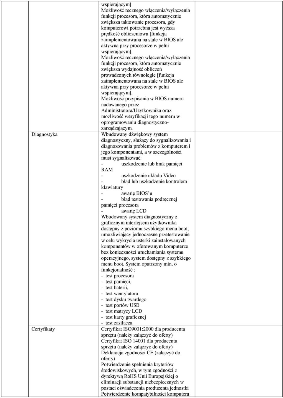 wydajność obliczeń prowadzonych równolegle [funkcja zaimplementowana na stałe w BIOS ale aktywna przy procesorze w pełni wspierającym], Możliwość przypisania w BIOS numeru nadawanego przez