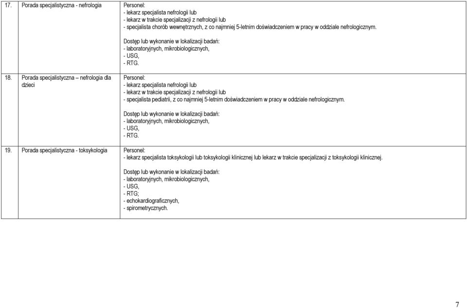 Porada specjalistyczna nefrologia dla dzieci - lekarz specjalista nefrologii lub - lekarz w trakcie specjalizacji z nefrologii lub - specjalista pediatrii, z co najmniej