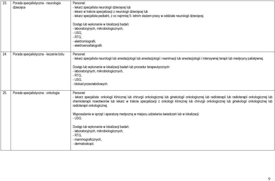 Porada specjalistyczna - leczenie bólu - lekarz specjalista neurologii lub anestezjologii lub anestezjologii i reanimacji lub anestezjologii i intensywnej terapii lub medycyny paliatywnej.