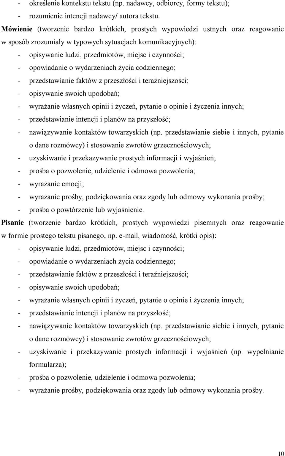 opowiadanie o wydarzeniach życia codziennego; - przedstawianie faktów z przeszłości i teraźniejszości; - opisywanie swoich upodobań; - wyrażanie własnych opinii i życzeń, pytanie o opinie i życzenia