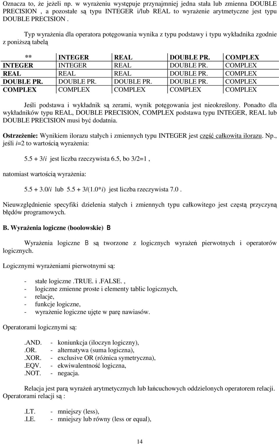 COMPLEX REAL REAL REAL DOUBLE PR. COMPLEX DOUBLE PR. DOUBLE PR. DOUBLE PR. DOUBLE PR. COMPLEX COMPLEX COMPLEX COMPLEX COMPLEX COMPLEX Jeśli podstawa i wykładnik są zerami, wynik potęgowania jest nieokreślony.